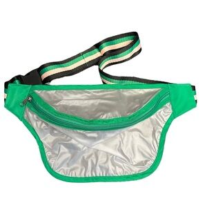 Vintage Frosted Clear See Through and Green Fanny Pack with Striped Strap